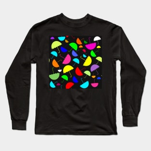 Bright happy colored umbrellas on a black background Long Sleeve T-Shirt